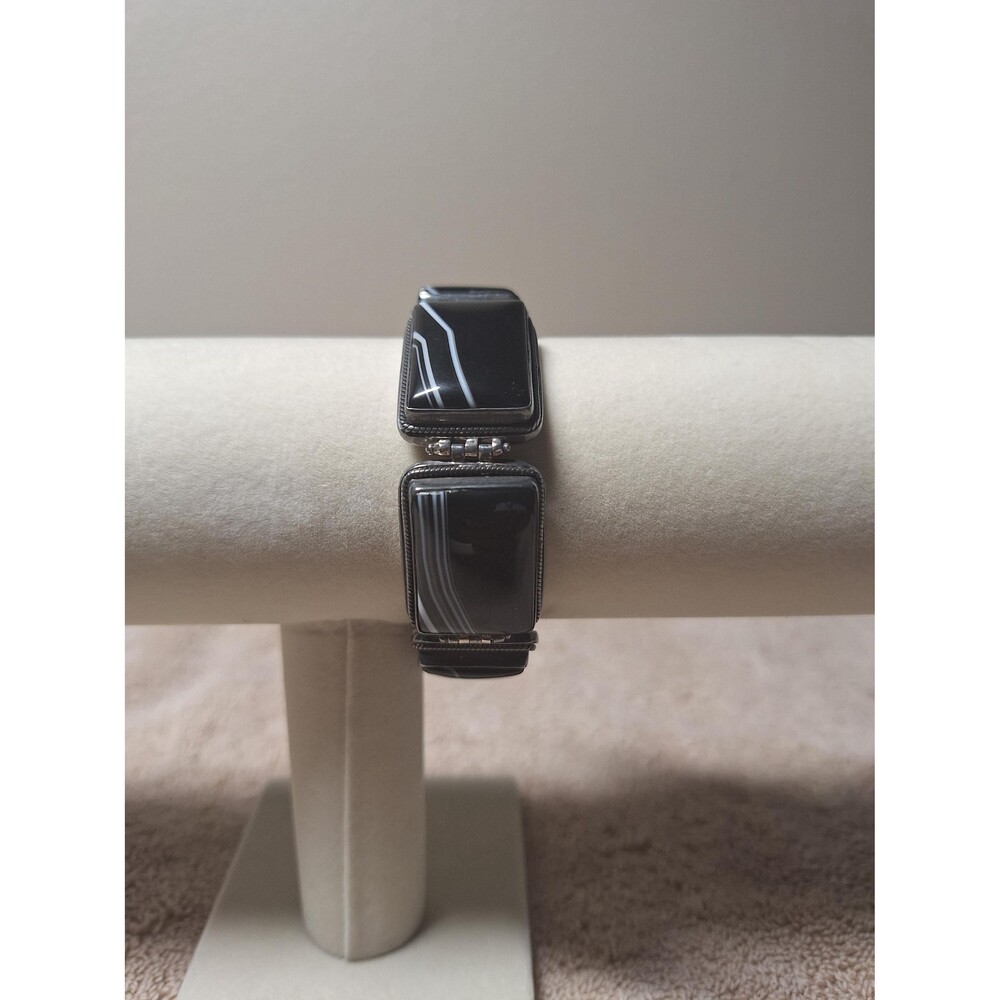 Black banded agate bracelet in sterling silver artisan crafted 7 inches 68 grams